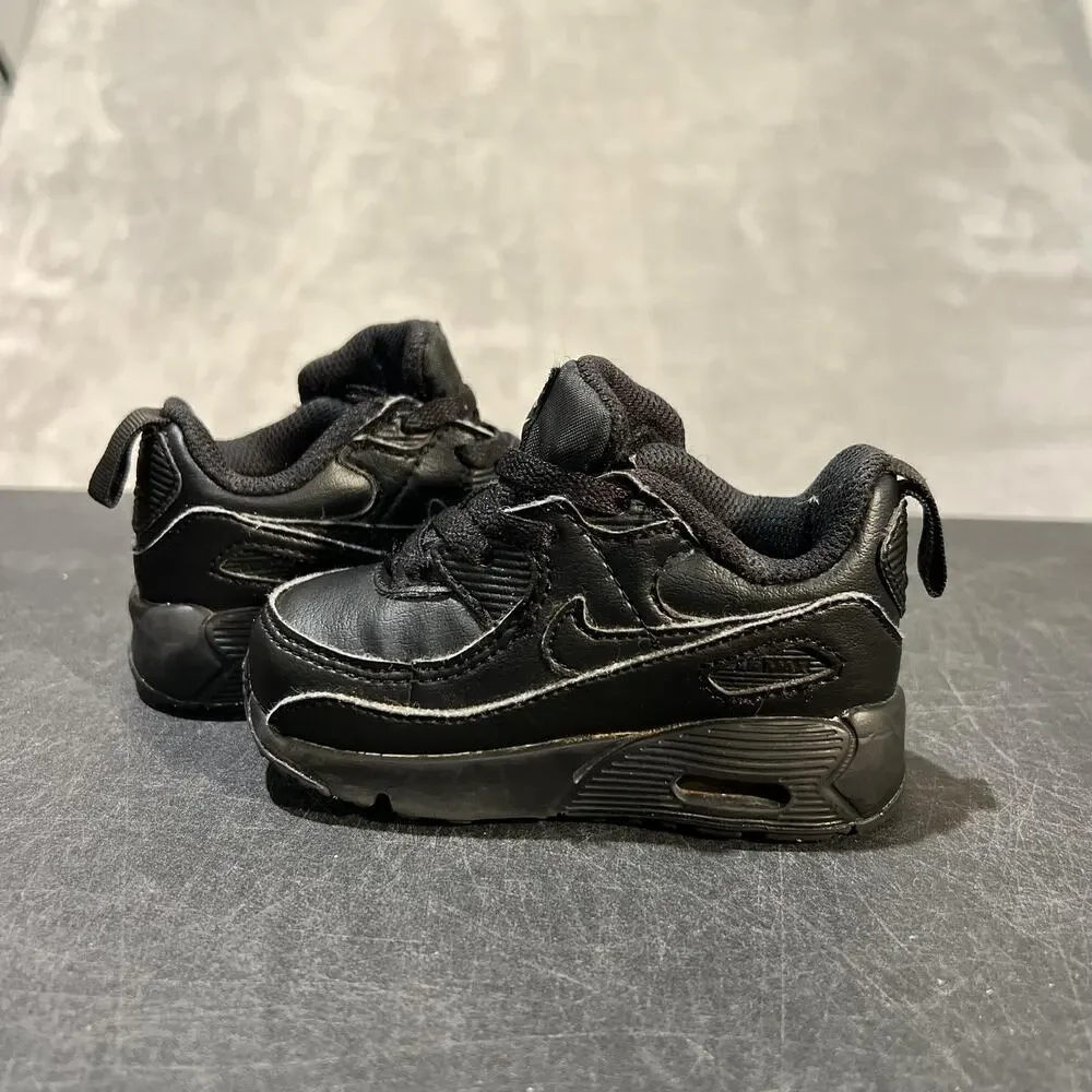 Nike Air Max 90 EasyOn Shoes Toddler Size 5C Triple Black Leather Boys Sneakers